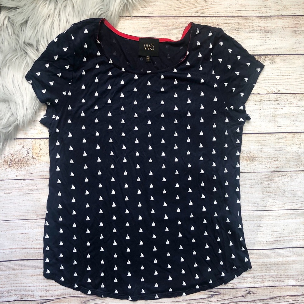 W5 Woman's Nautical Sail T-shirt Print Navy